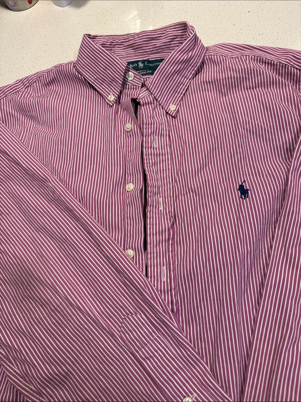 Polo by Ralph Lauren Purple and White Striped Button-Down Shirt